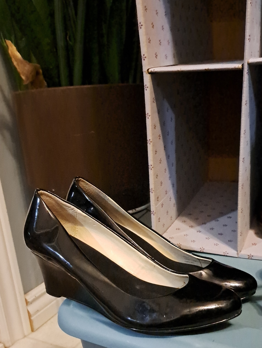 Calvin Klein Black Patent Wedge Heels
